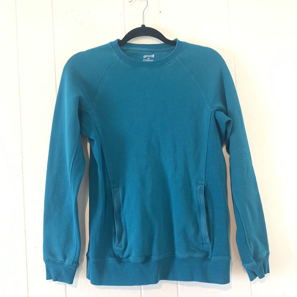 Duluth Trading Co Womens‎ XS Sweatshirt Crewneck Zipper Pockets Pull Over Teal